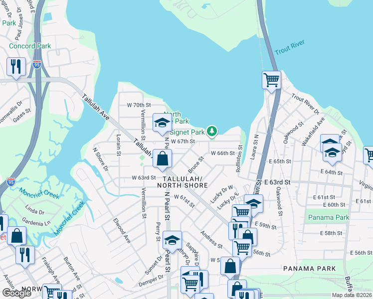 map of restaurants, bars, coffee shops, grocery stores, and more near 255 West 66th Street in Jacksonville