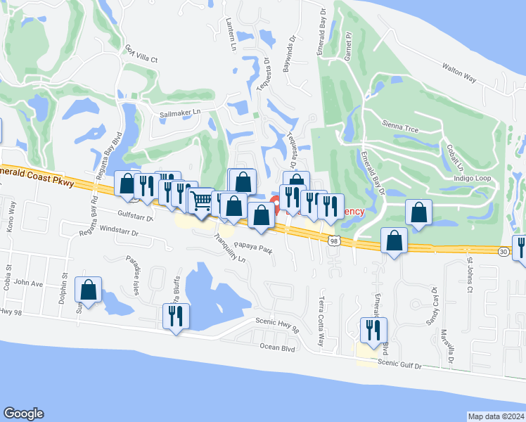 map of restaurants, bars, coffee shops, grocery stores, and more near 200 Tequesta Drive in Destin