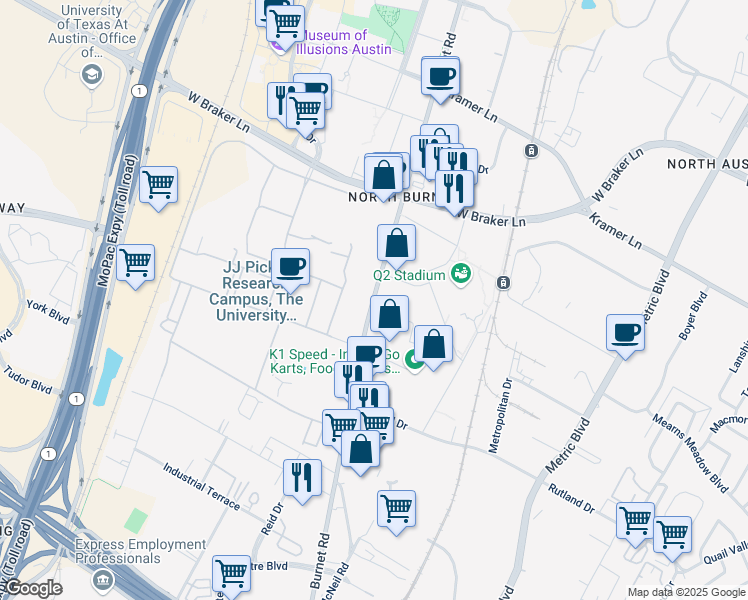 map of restaurants, bars, coffee shops, grocery stores, and more near in Austin