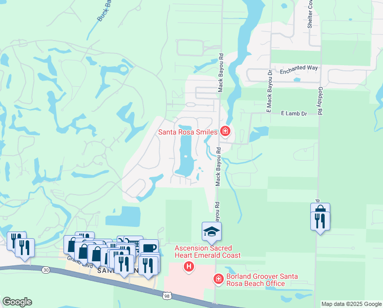 map of restaurants, bars, coffee shops, grocery stores, and more near 2051 Crystal Lake Drive in Destin