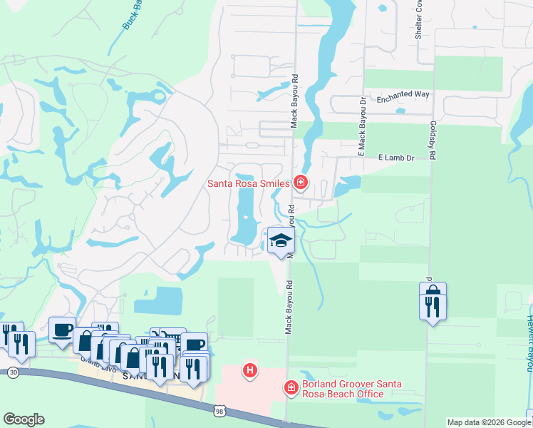 map of restaurants, bars, coffee shops, grocery stores, and more near 2047 Crystal Lake Drive in Destin