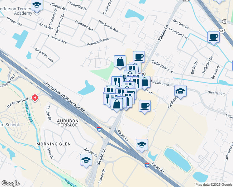 map of restaurants, bars, coffee shops, grocery stores, and more near 10319 Old Hammond Highway in Baton Rouge