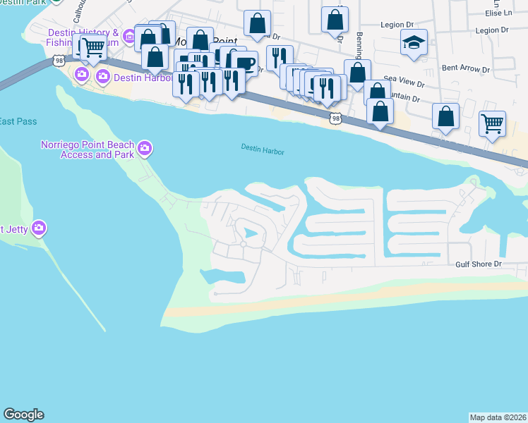 map of restaurants, bars, coffee shops, grocery stores, and more near 455 Gulf Shore Drive in Destin