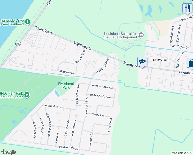 map of restaurants, bars, coffee shops, grocery stores, and more near 3128 Valcour Aime Avenue in Baton Rouge