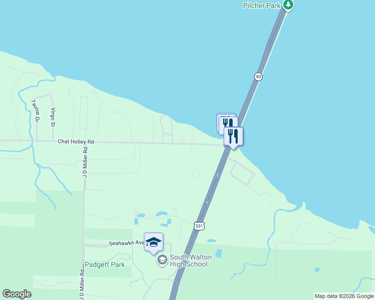 map of restaurants, bars, coffee shops, grocery stores, and more near 197 Chat Holley Road in Santa Rosa Beach