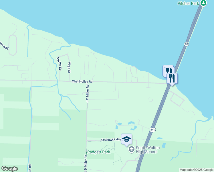 map of restaurants, bars, coffee shops, grocery stores, and more near 591 Chat Holley Road in Santa Rosa Beach