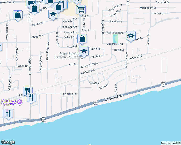 map of restaurants, bars, coffee shops, grocery stores, and more near 497 Central Avenue in Gulfport
