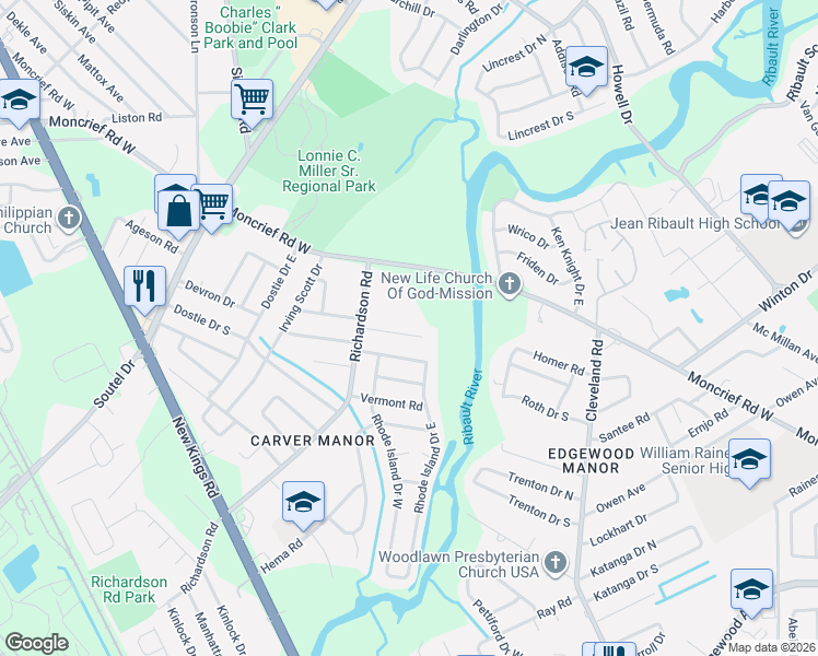 map of restaurants, bars, coffee shops, grocery stores, and more near 4904 Mississippi Court in Jacksonville