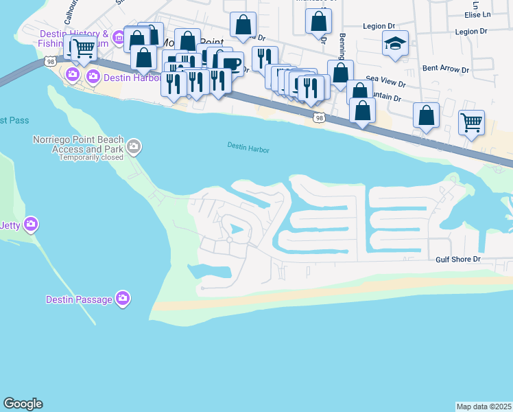 map of restaurants, bars, coffee shops, grocery stores, and more near 455 Gulf Shore Drive in Destin