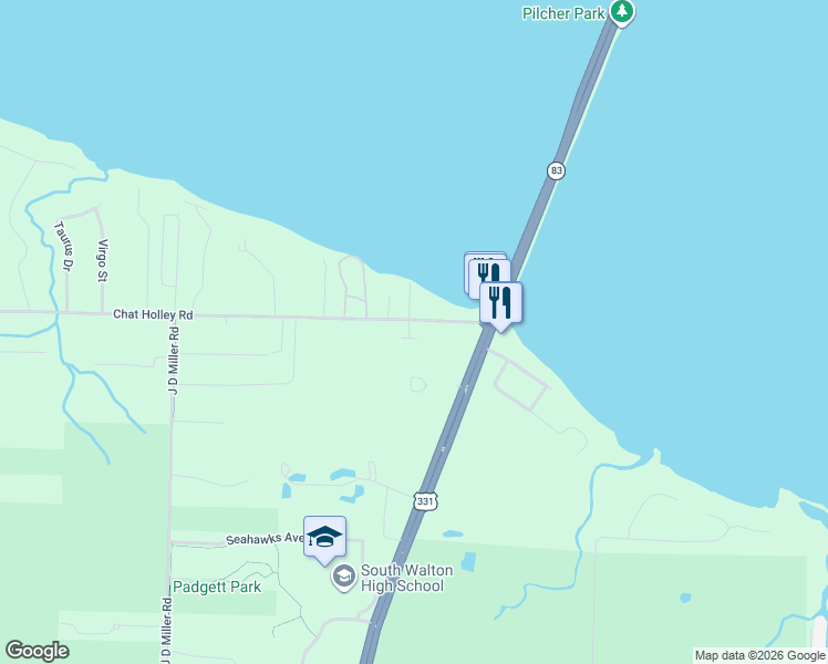 map of restaurants, bars, coffee shops, grocery stores, and more near 197 Chat Holley Road in Santa Rosa Beach