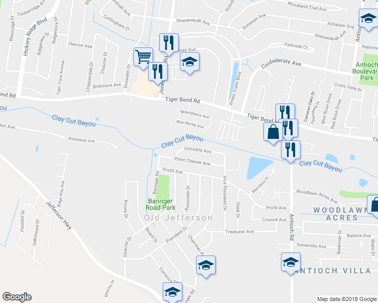 map of restaurants, bars, coffee shops, grocery stores, and more near 15126 Cocodrie Avenue in Baton Rouge