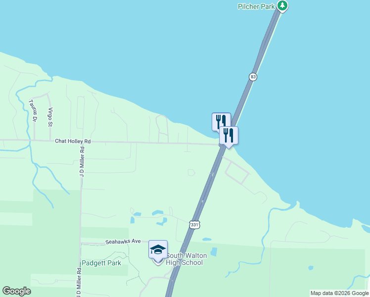map of restaurants, bars, coffee shops, grocery stores, and more near 197 Chat Holley Road in Santa Rosa Beach