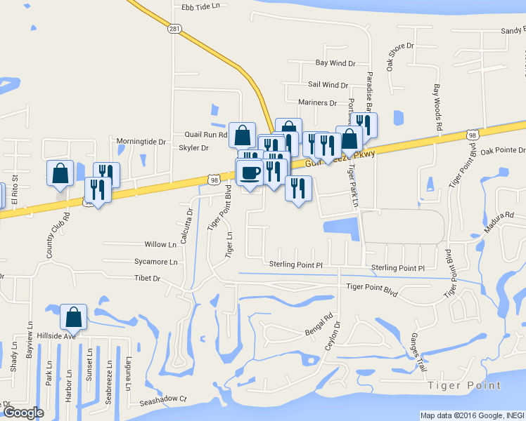 map of restaurants, bars, coffee shops, grocery stores, and more near 3756 Sterling Point Road in Gulf Breeze