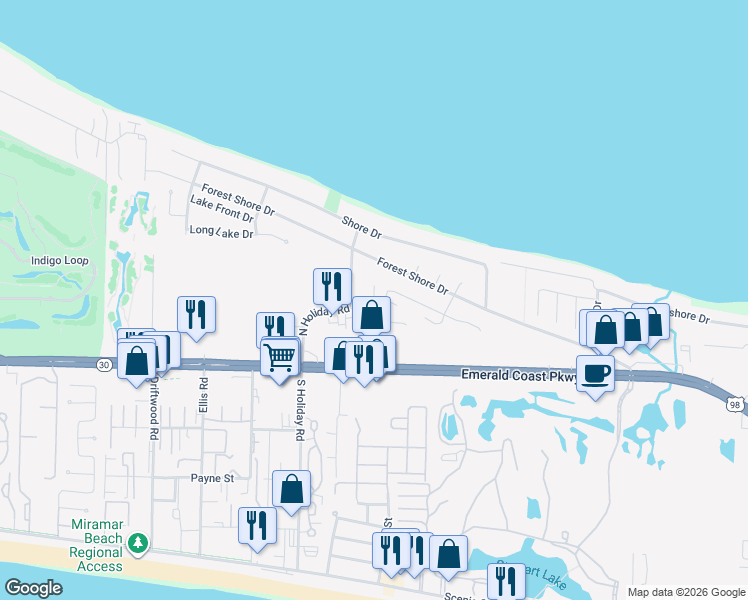 map of restaurants, bars, coffee shops, grocery stores, and more near 52 Hidden Harbor Lane in Destin