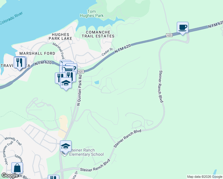 map of restaurants, bars, coffee shops, grocery stores, and more near 4908 Watusi Bend in Austin