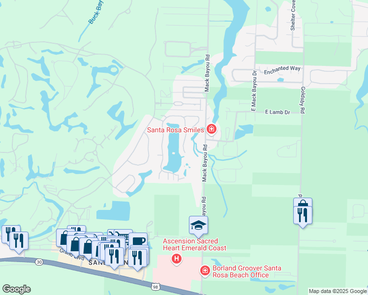 map of restaurants, bars, coffee shops, grocery stores, and more near 2051 Crystal Lake Drive in Destin