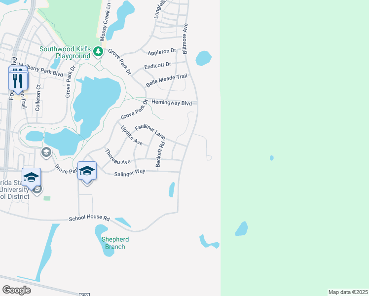 map of restaurants, bars, coffee shops, grocery stores, and more near 4100 Biltmore Avenue in Tallahassee
