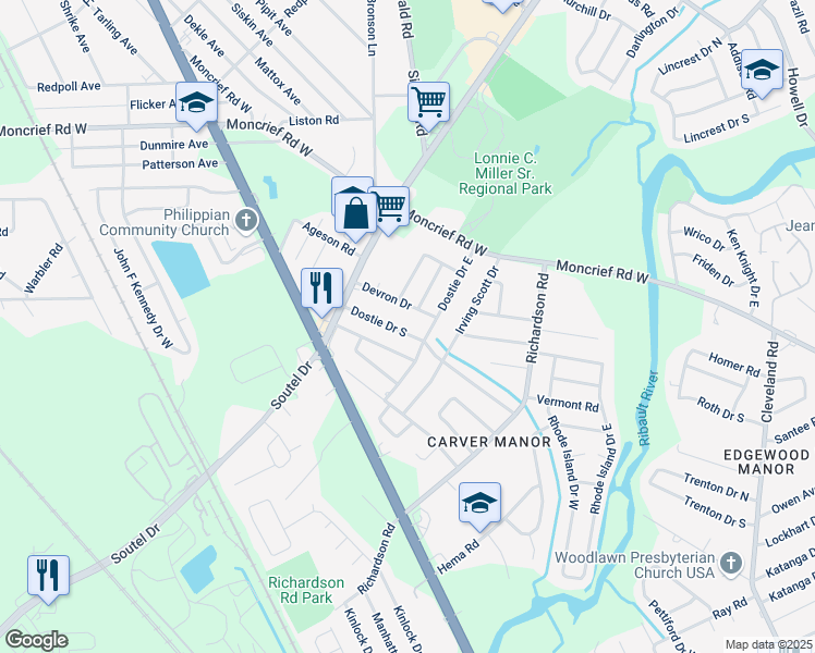 map of restaurants, bars, coffee shops, grocery stores, and more near 5239 Washington Estates Drive in Jacksonville