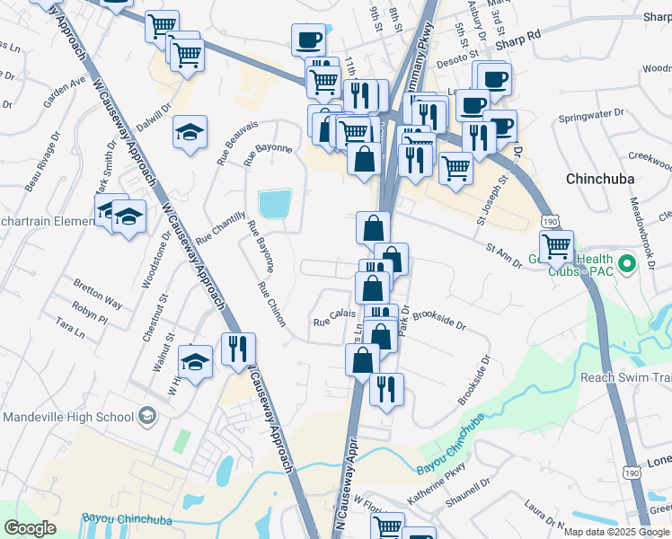 map of restaurants, bars, coffee shops, grocery stores, and more near 712 Rue Marseille in Mandeville