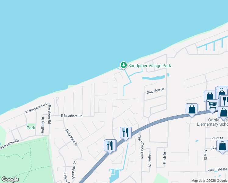 map of restaurants, bars, coffee shops, grocery stores, and more near 1351 Sanibel Lane in Gulf Breeze
