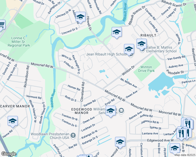 map of restaurants, bars, coffee shops, grocery stores, and more near 4117 Lorenzo Court in Jacksonville