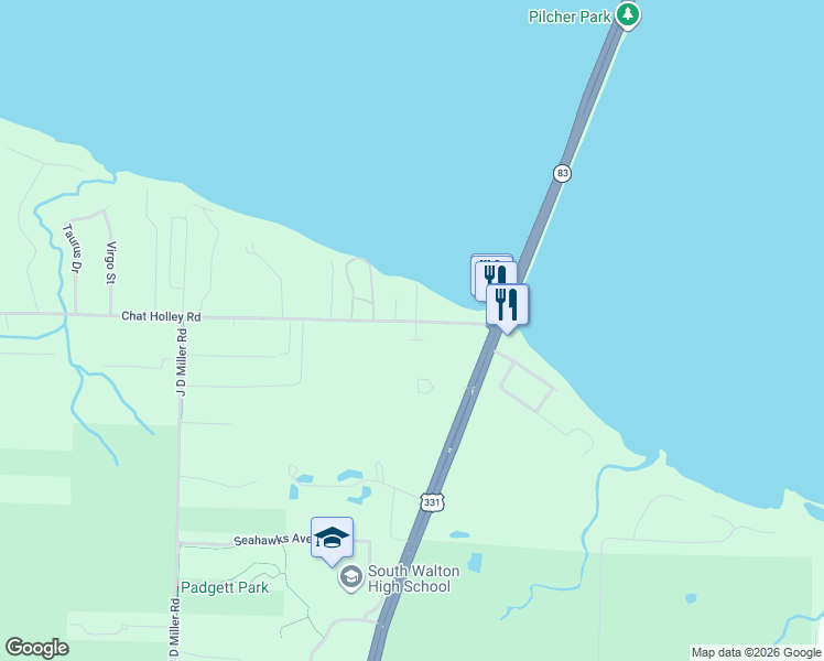 map of restaurants, bars, coffee shops, grocery stores, and more near 197 Chat Holley Road in Santa Rosa Beach