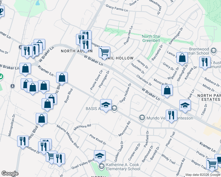 map of restaurants, bars, coffee shops, grocery stores, and more near in Austin