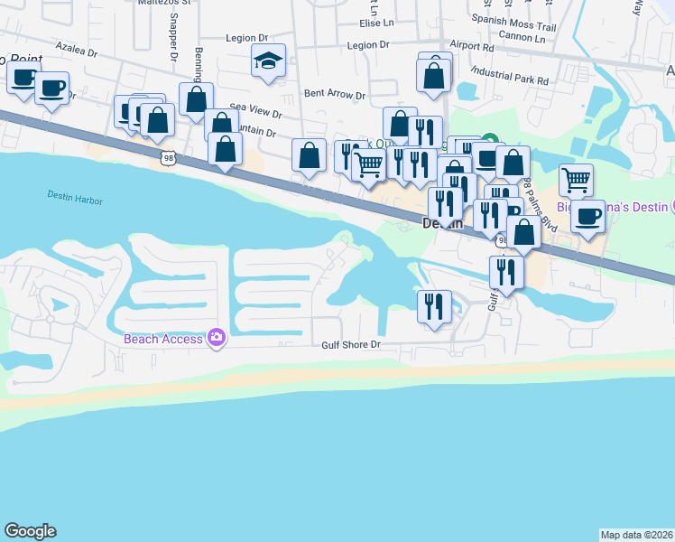 map of restaurants, bars, coffee shops, grocery stores, and more near 16 Moreno Point Road in Destin