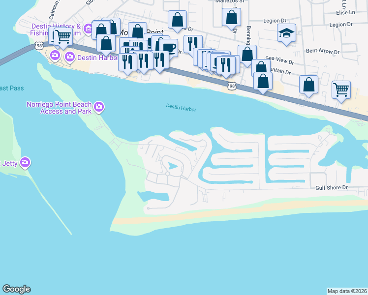 map of restaurants, bars, coffee shops, grocery stores, and more near 445 Gulf Shore Drive in Destin