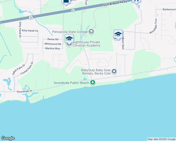 map of restaurants, bars, coffee shops, grocery stores, and more near 4960 Soundside Drive in Gulf Breeze