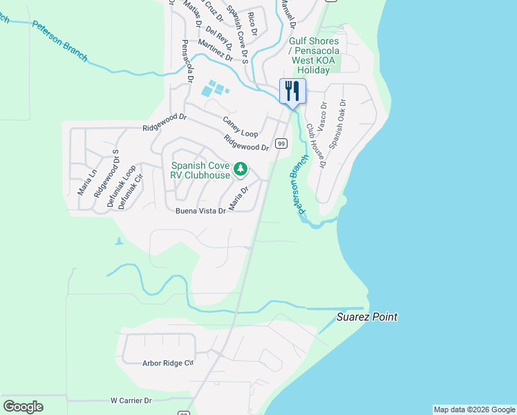 map of restaurants, bars, coffee shops, grocery stores, and more near 11091 County Road 99 in Lillian