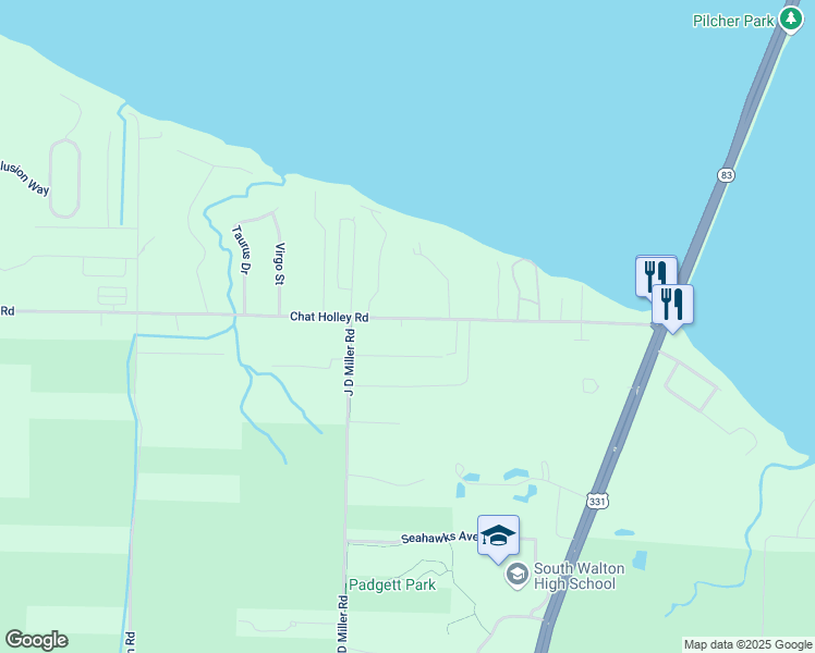 map of restaurants, bars, coffee shops, grocery stores, and more near 591 Chat Holley Road in Santa Rosa Beach