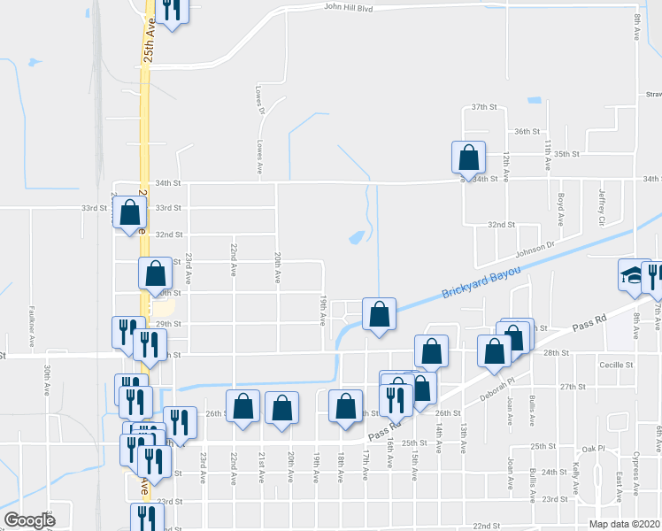 map of restaurants, bars, coffee shops, grocery stores, and more near 1920 31st Street in Gulfport