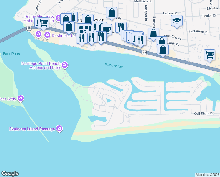 map of restaurants, bars, coffee shops, grocery stores, and more near 415 Gulf Shore Drive in Destin