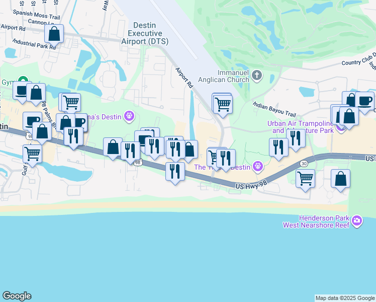 map of restaurants, bars, coffee shops, grocery stores, and more near 4000 Gulf Terrace Drive in Destin