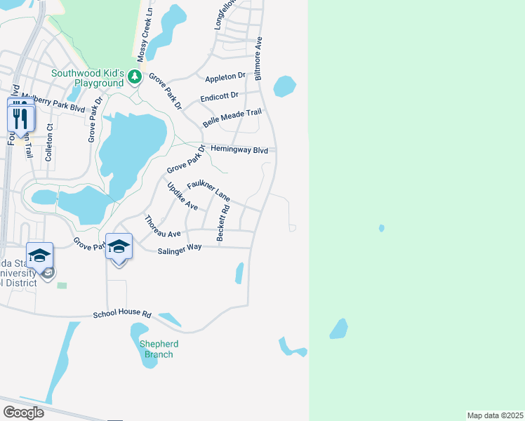 map of restaurants, bars, coffee shops, grocery stores, and more near 4073 Faulkner Ln in Tallahassee