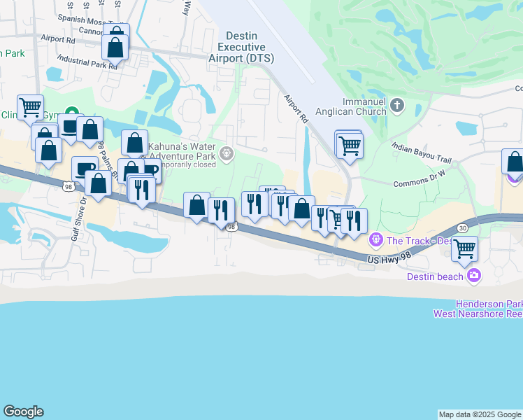 map of restaurants, bars, coffee shops, grocery stores, and more near 1029 U.S. 98 in Destin