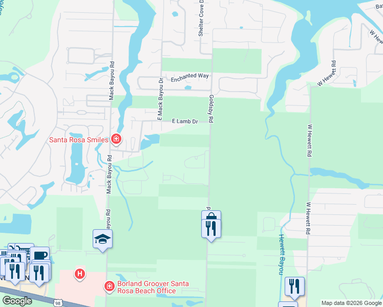 map of restaurants, bars, coffee shops, grocery stores, and more near 279 Rivercrest Circle in Santa Rosa Beach