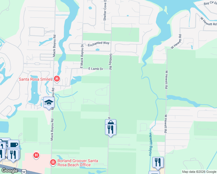 map of restaurants, bars, coffee shops, grocery stores, and more near 39 Rivercrest Circle in Santa Rosa Beach