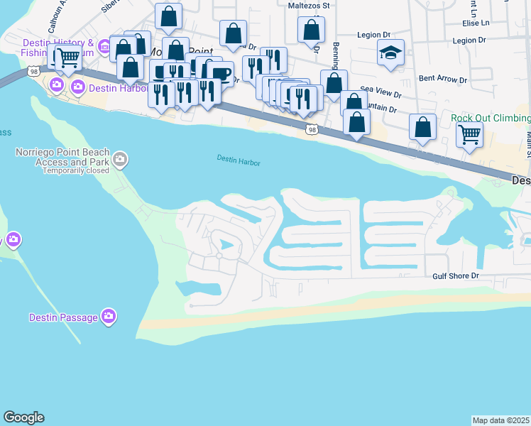 map of restaurants, bars, coffee shops, grocery stores, and more near 189 Durango Road in Destin