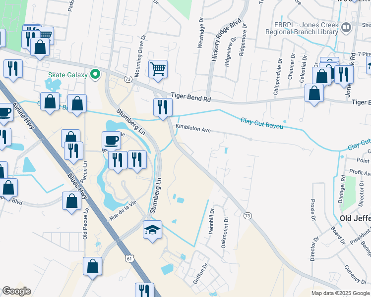 map of restaurants, bars, coffee shops, grocery stores, and more near 13434 Kimbleton Avenue in Baton Rouge
