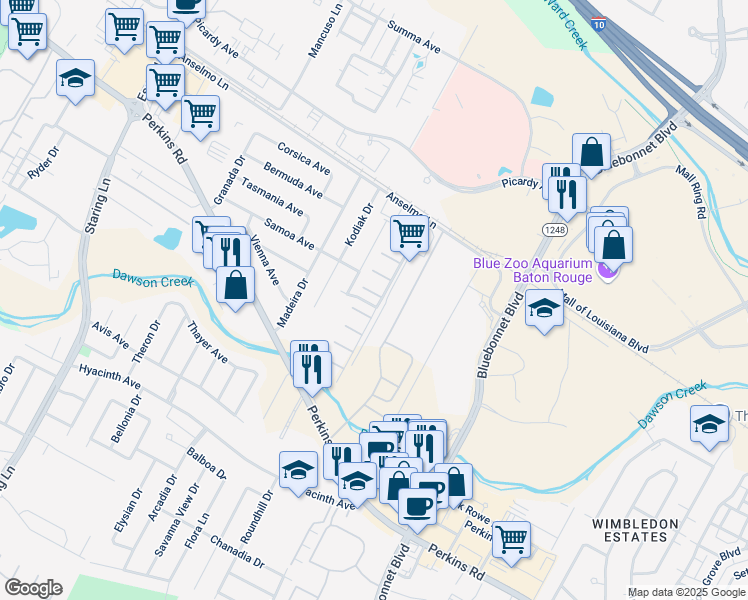 map of restaurants, bars, coffee shops, grocery stores, and more near 8546 Kaylynn Avenue in Baton Rouge