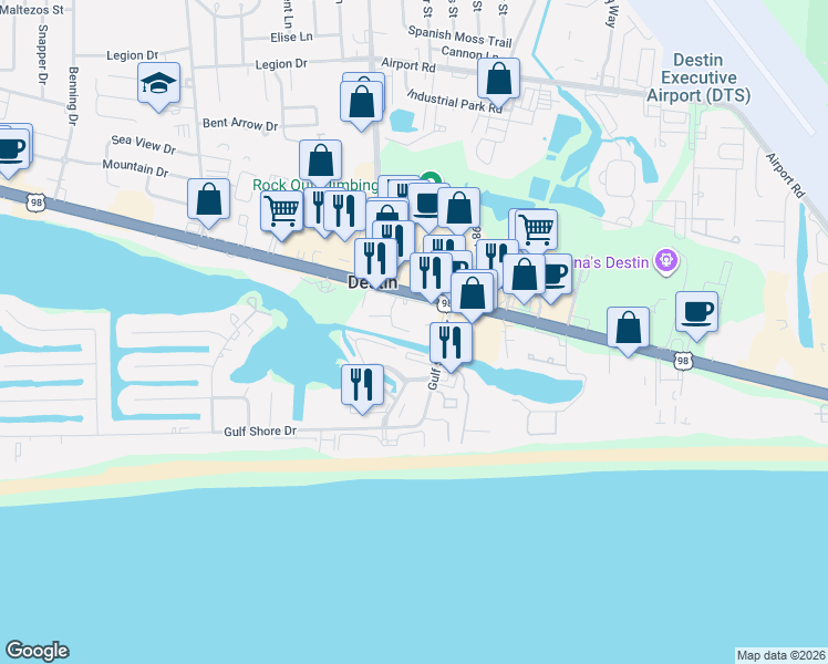 map of restaurants, bars, coffee shops, grocery stores, and more near 775 Gulf Shore Drive in Destin