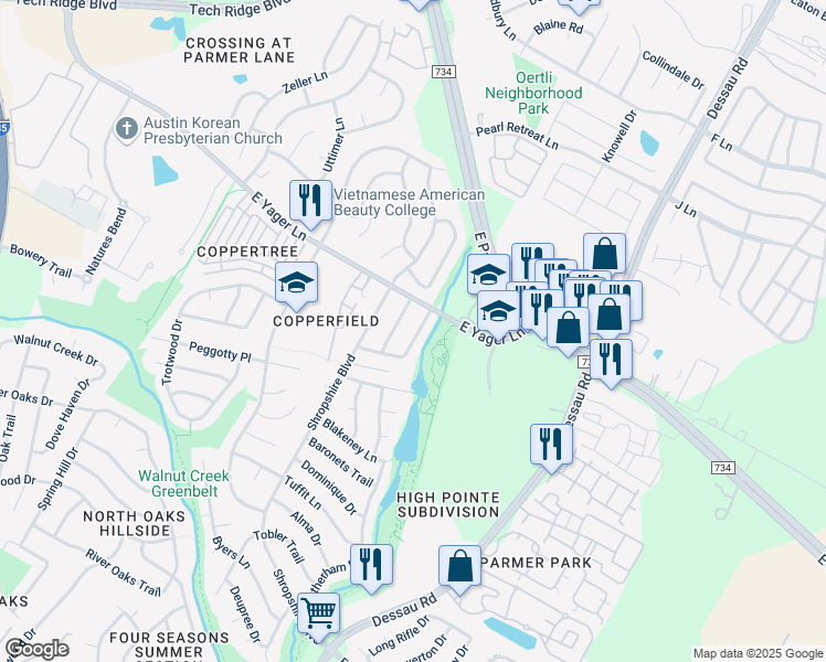 map of restaurants, bars, coffee shops, grocery stores, and more near 12234 Branston Drive in Austin