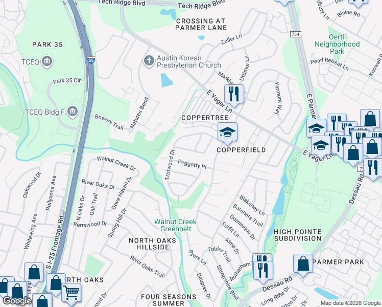 map of restaurants, bars, coffee shops, grocery stores, and more near 908 Pyegrave Place in Austin