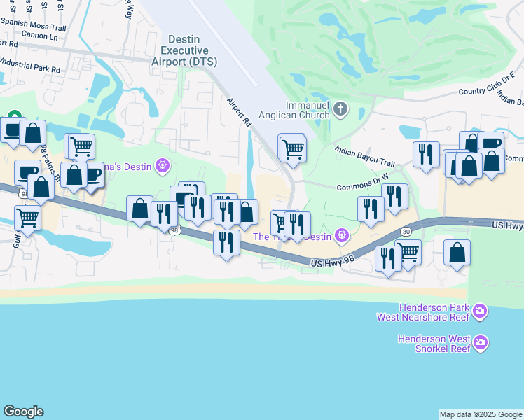 map of restaurants, bars, coffee shops, grocery stores, and more near 4000 Gulf Terrace Drive in Destin