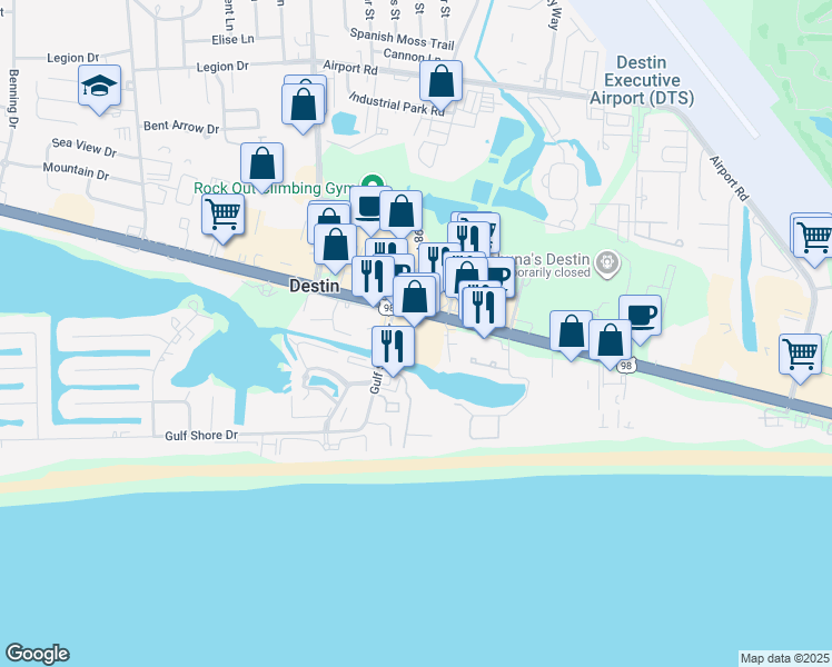 map of restaurants, bars, coffee shops, grocery stores, and more near 940 Harbor Boulevard in Destin