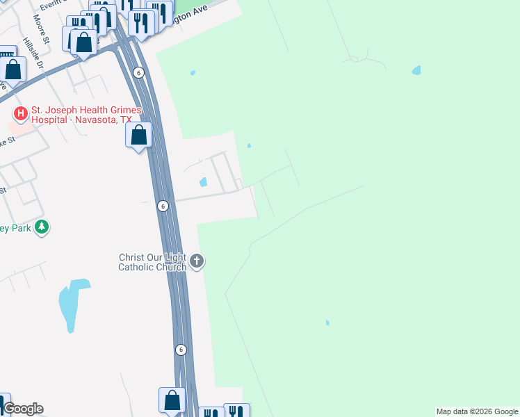 map of restaurants, bars, coffee shops, grocery stores, and more near 2600 Dove Crossing Lane in Navasota