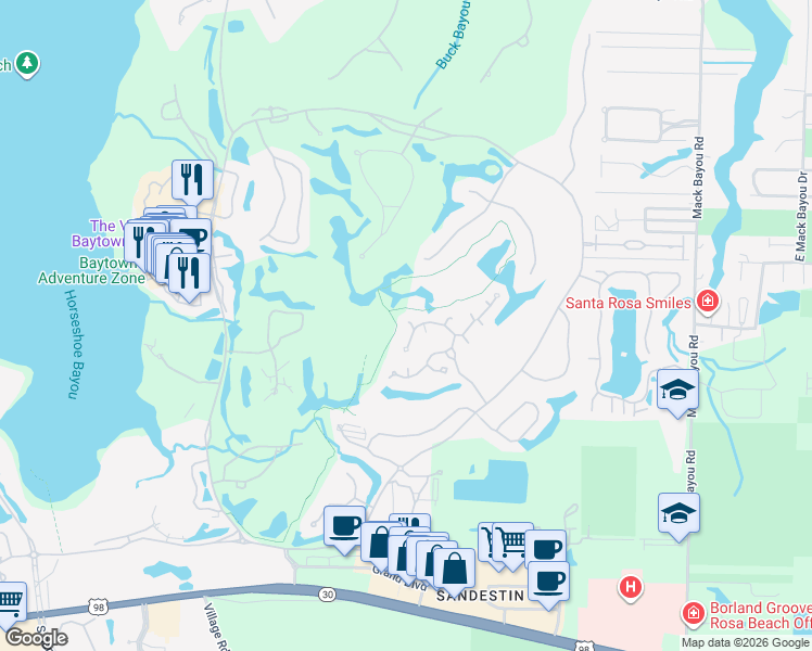 map of restaurants, bars, coffee shops, grocery stores, and more near 1369 Laurel Way in Miramar Beach