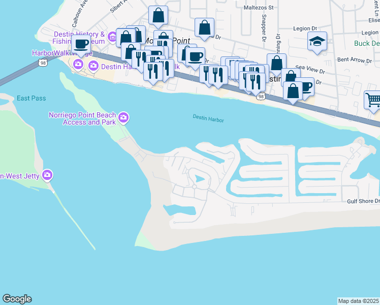 map of restaurants, bars, coffee shops, grocery stores, and more near 415 Gulf Shore Drive in Destin